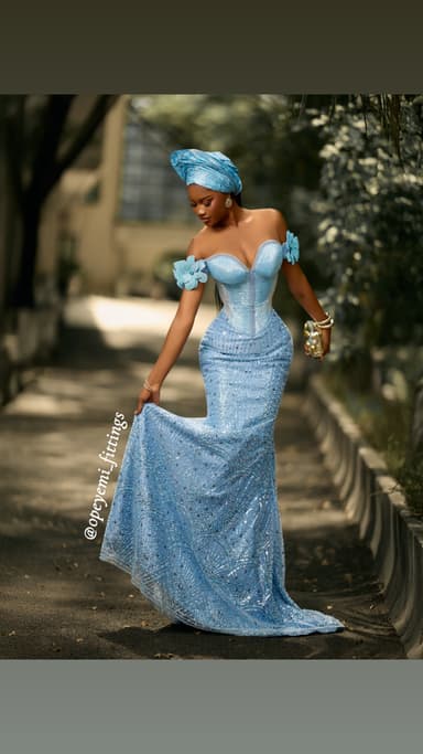 Blue beaded custom dres