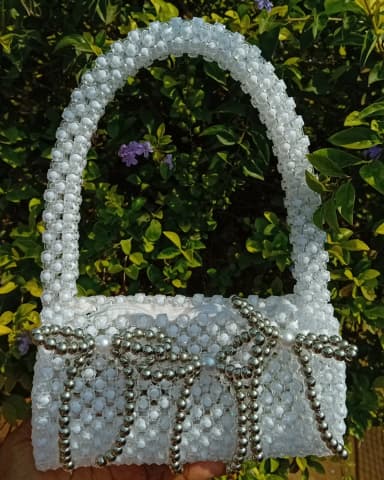 White Bow Studded Bag