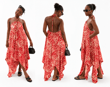 Adire print backless maxi dress
